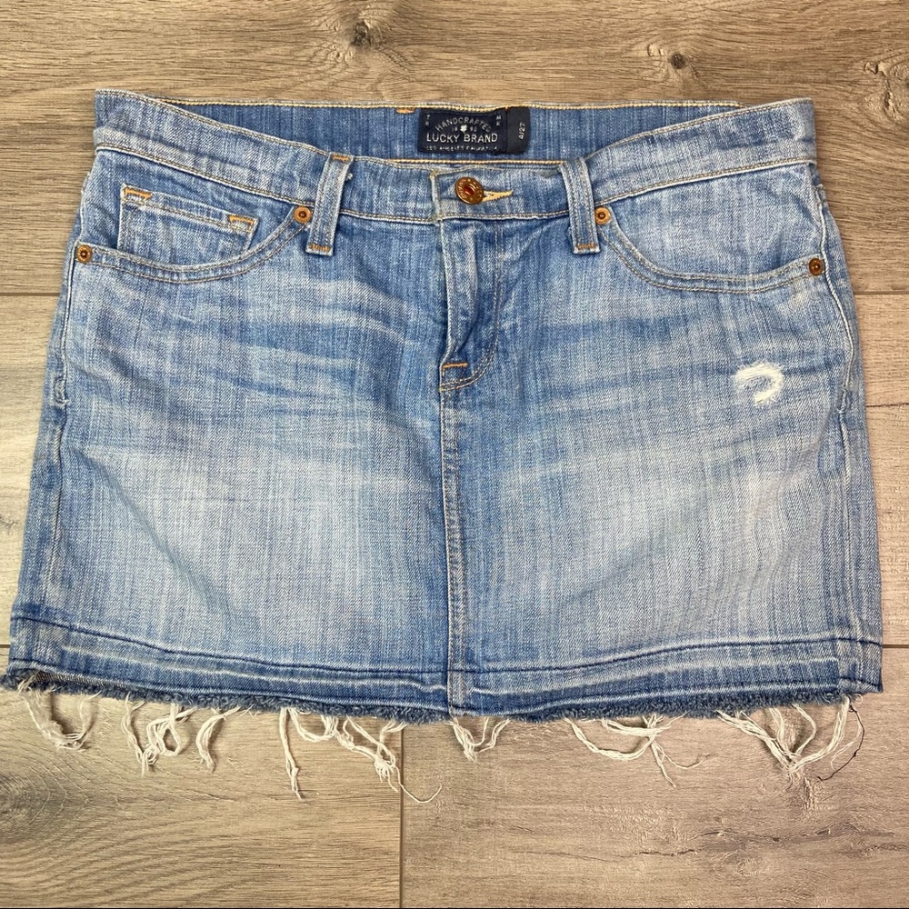 LUCKY BRAND Charlie Mini Skirt Denim Distressed 4